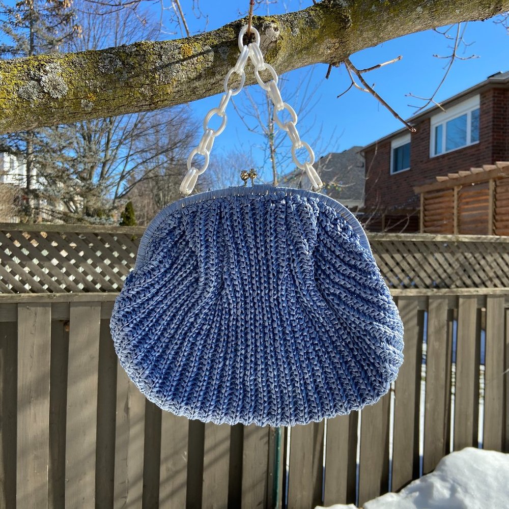 Vintage Goldco Blue Woven Purse with White Strap